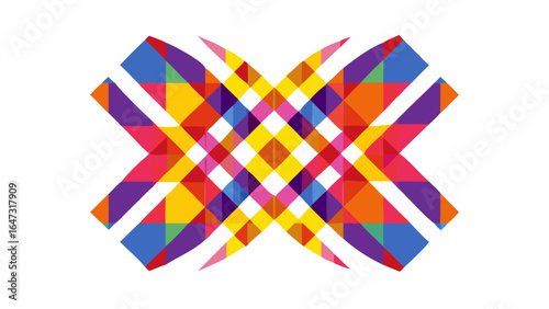 Colorful, symmetrical design with intersecting patterns.
