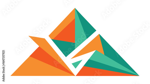 Abstract Geometric Triangle Logo with Orange and Teal Colors on White Background vector illustration