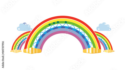 Colorful rainbow arches, playful and vibrant.
