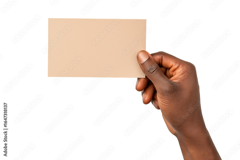 Fototapeta premium Man holding a blank rectangular piece of brown paper isolated on white or transparent background