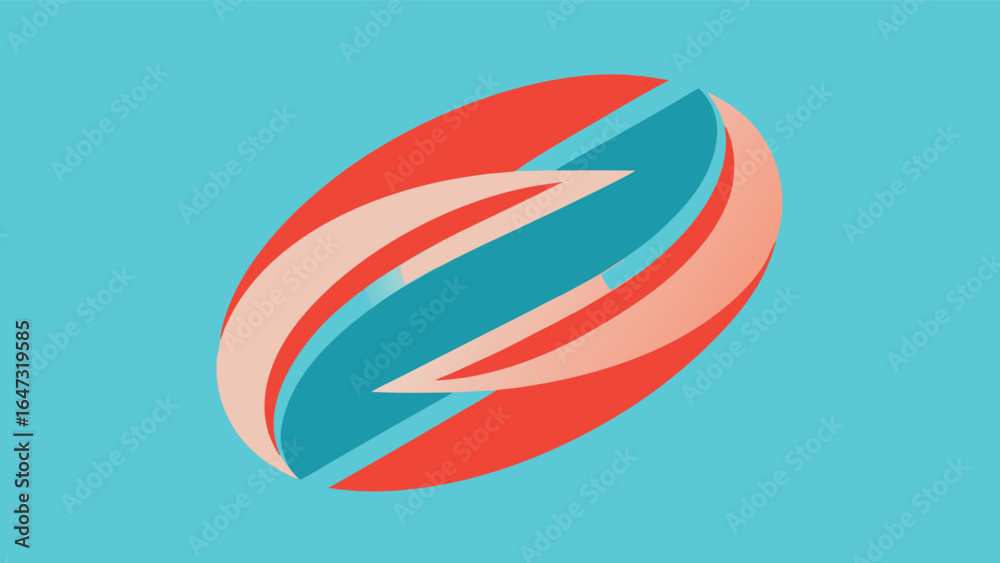 Obraz premium Abstract oval logo with flowing coral and teal curved shapes on a bright blue background curves