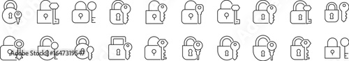 House Line Icon Collection. Lock with Key Outline Signs for Graphic and Web Design, Apps, Adverts, Various Cards