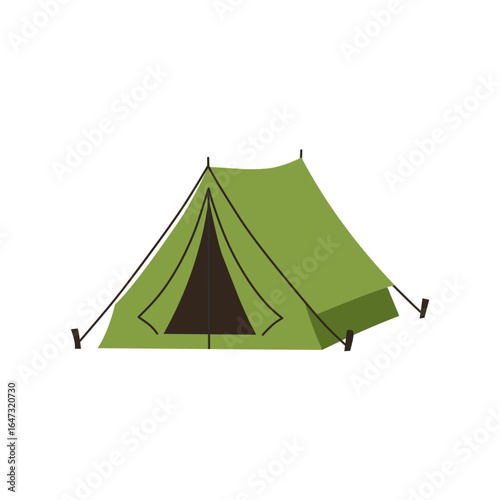 Green camping tent illustration, outdoor adventure, hiking, travel, nature background