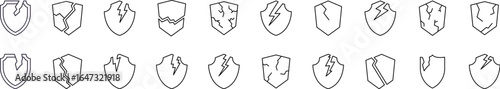 Defence Icon Collection. Contains Icons of Broken Shield for Graphics, Concept, Apps