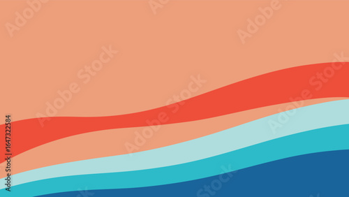 Abstract wavy lines in coral blue and peach colors on a light background border