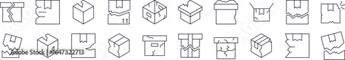 Transportation Line Icon Collection. Broken Box Outline Signs for Graphic and Web Design, Apps, Adverts, Various Cards