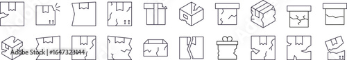 Broken Box Line Icon Bundle. Minimalistic Linear Pictogram for Web and Graphic Design, Apps, Banners, Social Network and Cards