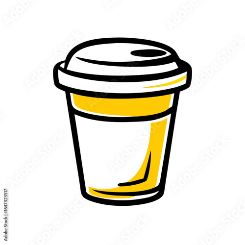A yellow disposable coffee cup, simple and stylized.

