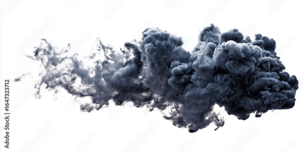 Fototapeta premium Explosion of a black cloud of smoke on a white background.