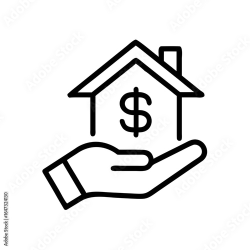 Hand holding a house with a dollar sign, symbolizing affordable housing.
