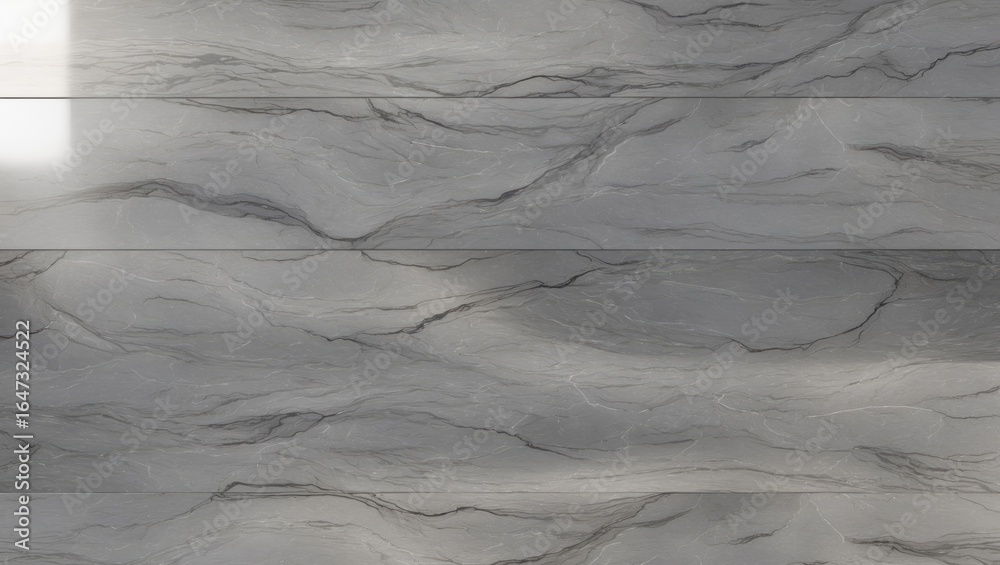 Naklejka premium Gray marble surface with natural vein patterns. Elegant and polished stone texture. Interior design, flooring, and countertop material. Classic and timeless aesthetic.