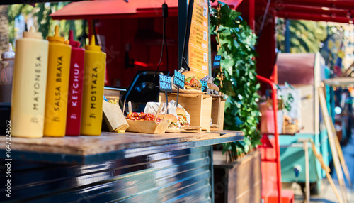 Close-up of delicious burgers during a hamburger food truck festival.