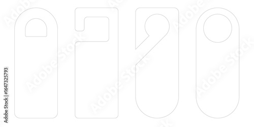 Cardboard hotel door hang signs set with die cut handle shapes. Paper tag mockup for room service or flyer display. Vector icon design of hanger labels isolated on white background