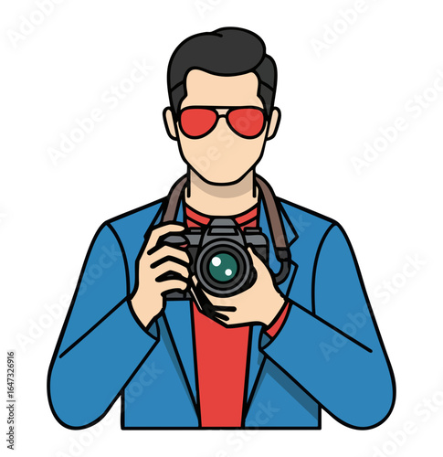 Minimal Flat Vector Male Photographer Ready to Shoot with DSLR Camera