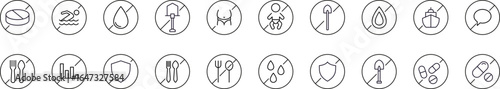 Forbidden Items Set of Thin Icons. Editable Stroke. Perfect for Web Sites, Books, Cards, Apps