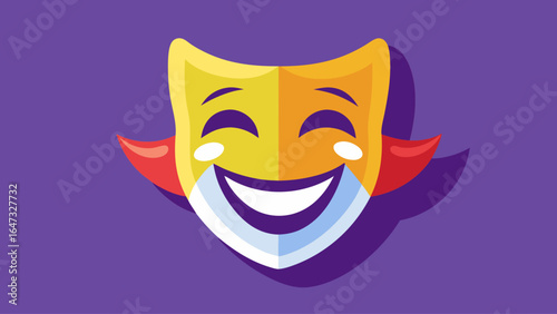A cartoonish mask with a red tongue and a yellow smile. The mask is designed to evoke a sense of humor and playfulness. The red tongue adds a touch of whimsy and the yellow smile brings a sense of joy