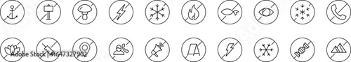 Prohibition Icon Set. Contains Icons of Forbidden Items for Graphics, Concept, Apps