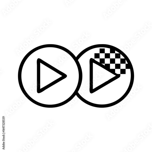 Two overlapping play buttons; one complete, one partially checkered.
