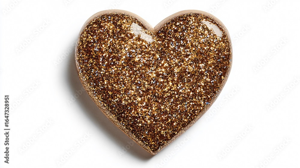 Fototapeta premium Gleaming Gold Heart with Glitter on White Background