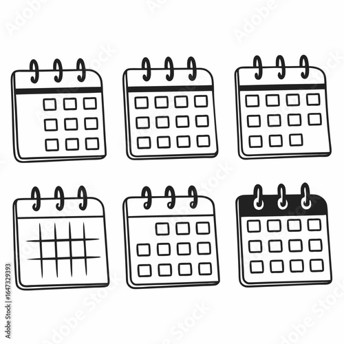 Set of calendar icons with different dates and designs, isolated on white background perfect for business, education, or personal use