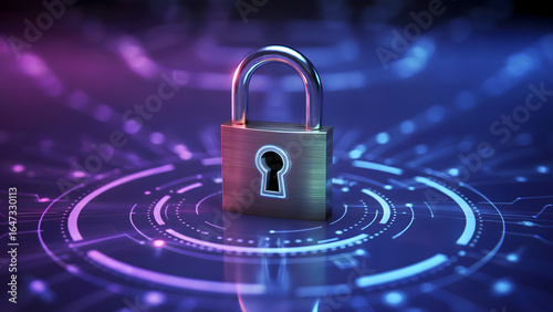 Wallpaper Mural Close up of a padlock with a keyhole on a digital background with purple and blue lighting Torontodigital.ca