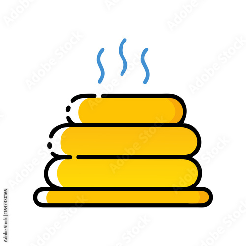 Stack of golden, steaming, hot pancakes.
