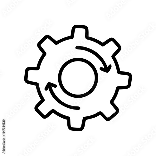 Rotating gear, symbolizing continuous process.
