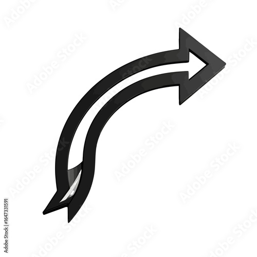 Black curved arrow pointing right on white, direction and navigation symbol