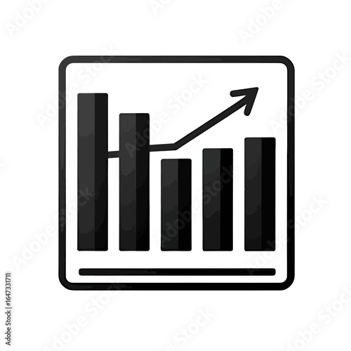 Growing bar chart with upward arrow showing positive trend on white