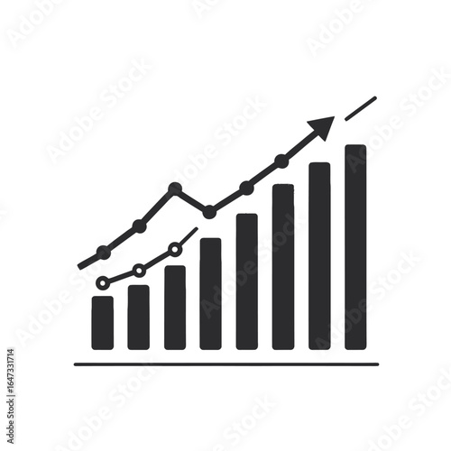 Growing chart with upward trending arrow, business success and financial growth