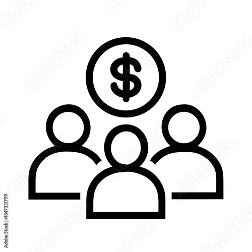 Financial growth depicted with a dollar sign above a group of stylized figures.