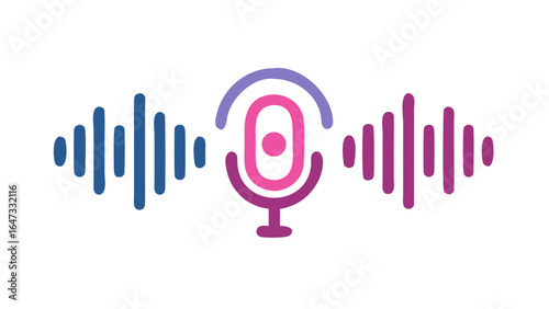 Microphone icon with sound waves, conveying audio recording and communication, a vibrant purple and blue design.