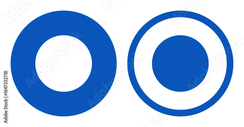 A pair of blue vector radio button icons with one filled and one outlined designed for user interface elements web forms and UX UI design projects.