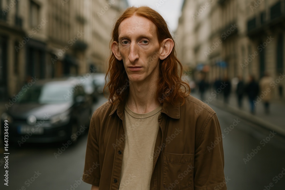 Fototapeta premium Unusual redhead male model posing in Paris street
