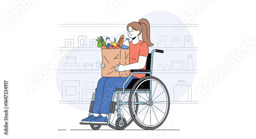 Woman in a wheelchair shopping for groceries at the supermarket