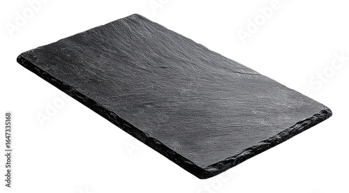Dark gray slate stone texture background isolated on transparent background for food photography and presentation