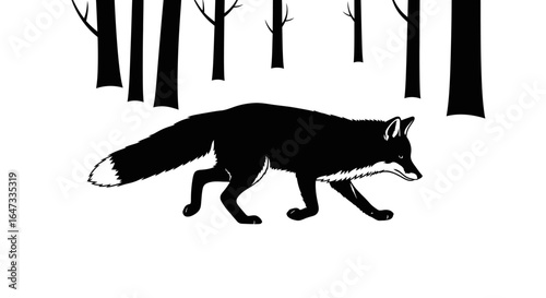 silhouette of a fox stealthily moving through a winter forest perfect for branding childrens books or naturethemed designs