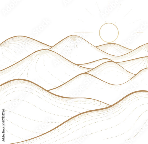 Create a kinds of deferent Hill, sun, orange, golden,pattern, banner, art, wallpaper, shape, line, color, decoration, backdrop vector art with white background.