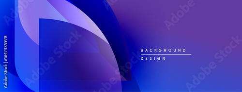 Abstract gradients create dynamic shapes. Blue, purple hues blend seamlessly. Modern design evokes fluidity, depth. Minimal text complements visual elements.