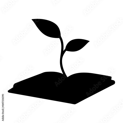 A symbol of growth and education depicted by a sprout emerging from a book