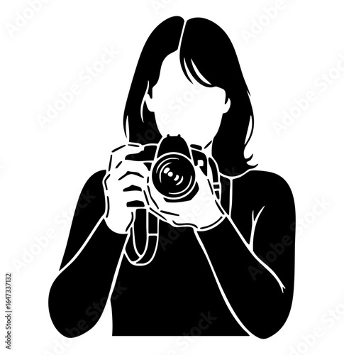 Minimal Flat Vector Female Photographer Ready to Shoot with DSLR Camera