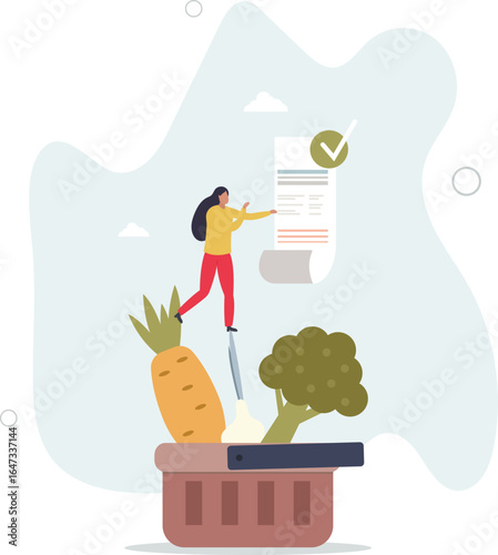 Character buying fresh organic vegetables, paying for an order .human life.