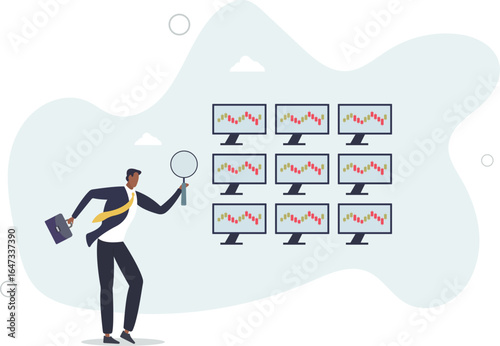 trader watches chart on multiple monitors.market concept.