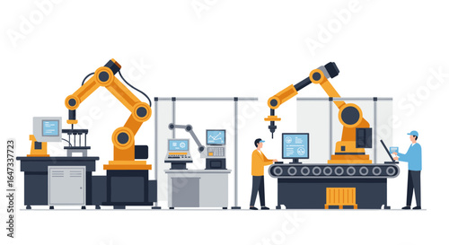 Modern factory automation: industrial robotics and high-tech manufacturing