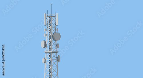 Telecommunication tower against clear blue sky with antennas