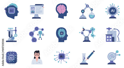 Ai and robotics technology: futuristic icons and concepts in modern design