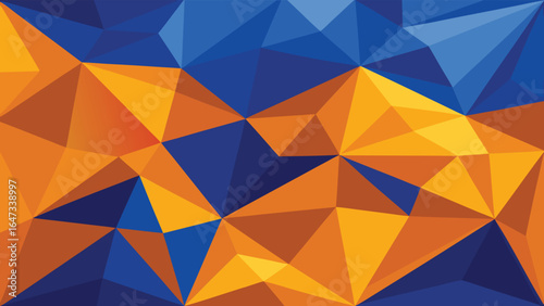 Geometric Low Poly Abstract Background in Blue and Orange polygon