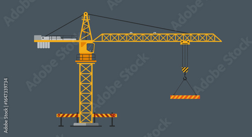 Construction crane side view against dark background