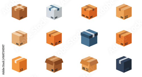 Isometric boxes collection: diverse carton and cardboard designs for packaging concepts