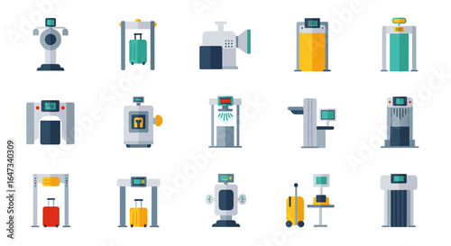 Airport security equipment comprehensive collection featuring modern screening devices